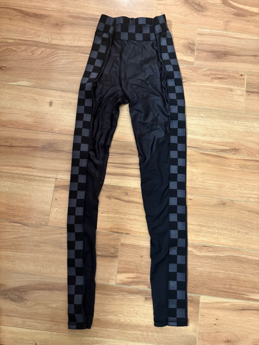 ALALA Black Leggings XS Checkered Side Panel High Rise Performance Yoga Pants